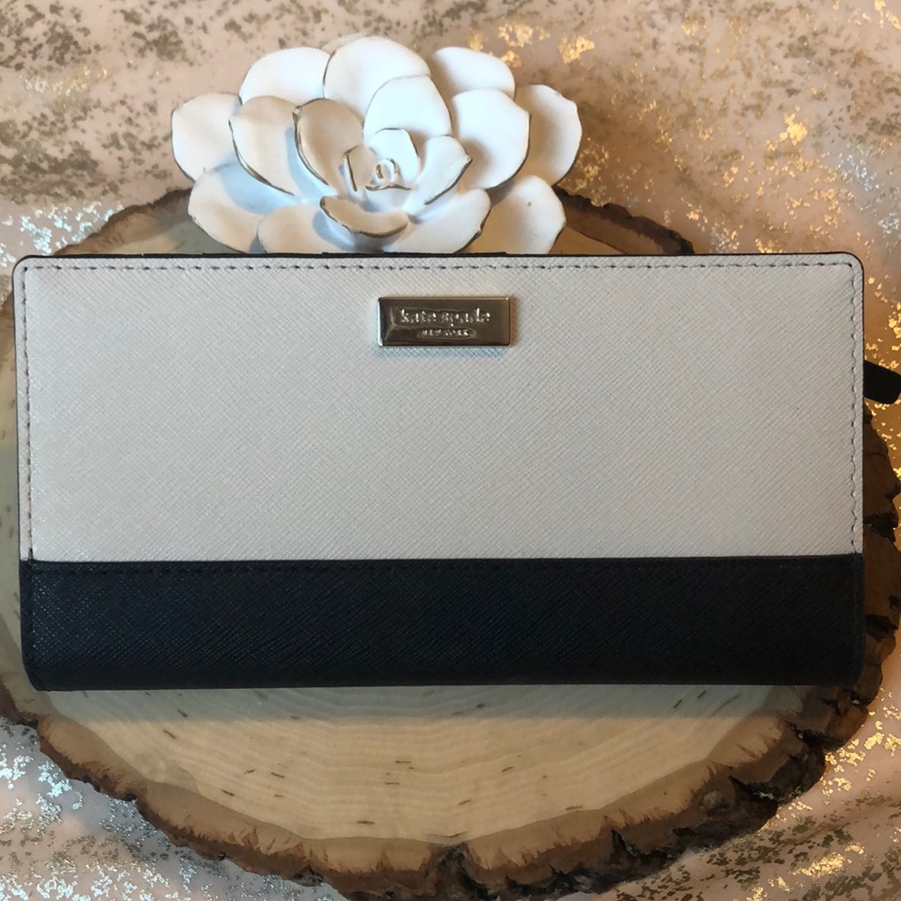 NWT KATE SPADE BLACK/CREAM COLORBLOCK STACY WALLET